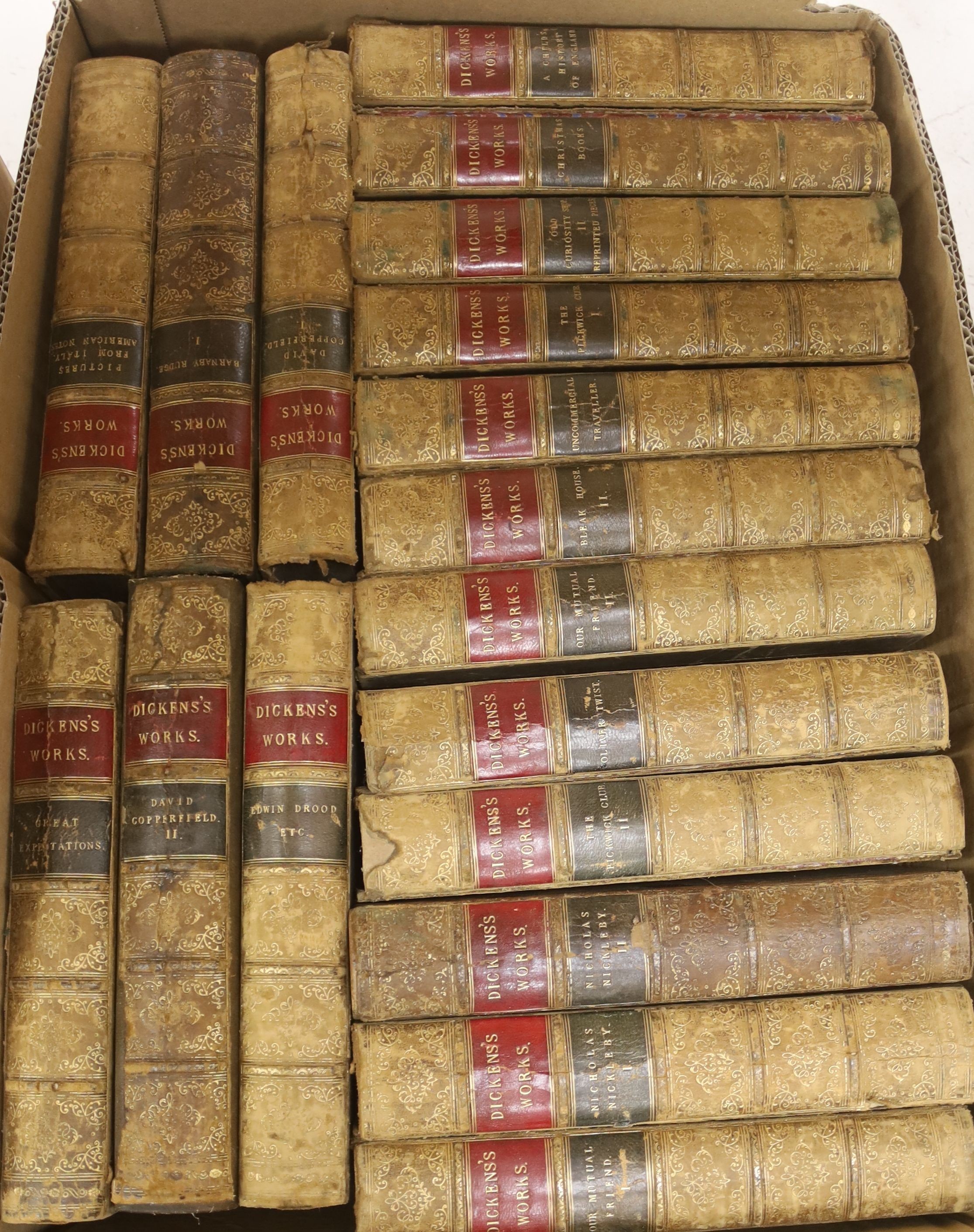 Bindings, mainly 19th century half calf works of Charles Dickens, George Eliot, the Bronte sisters, etc. in 4 boxes